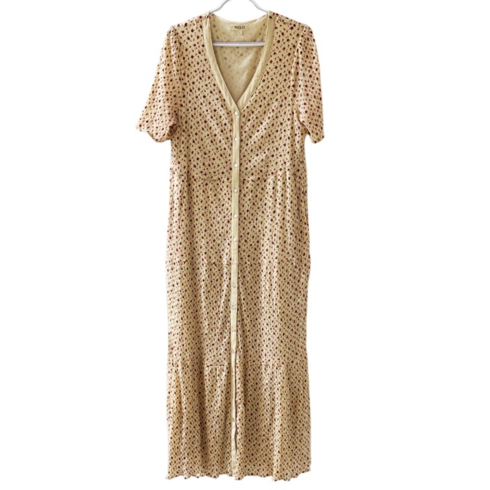 ROOLEE Cream Floral Maxi Dress Vneckline Shortsleeved Size XL